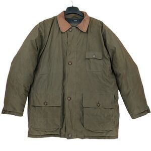 Claiborne Down Field Jacket XL Mens Olive Green Leather Collar Barn Coat Western